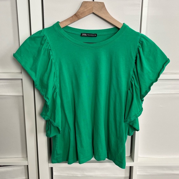 Zara Tops Zara Green Ruffle Sleeve Top Poshmark